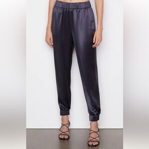 FRAME NWT  Women's Black Noir Satin Jogger‎ Pants Side Pockets Elastic Waist XL
